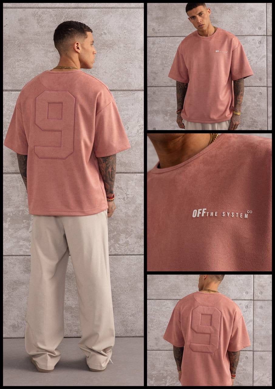 Oversized Suede Texture T-Shirt with Back Number 9