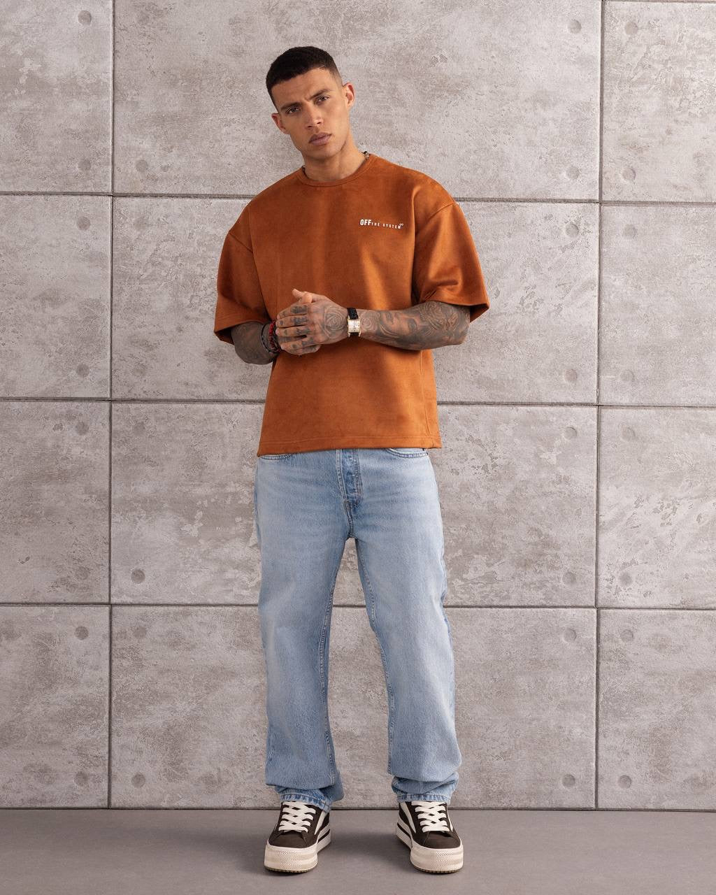 Oversized Suede Texture T-Shirt with Back Number 9