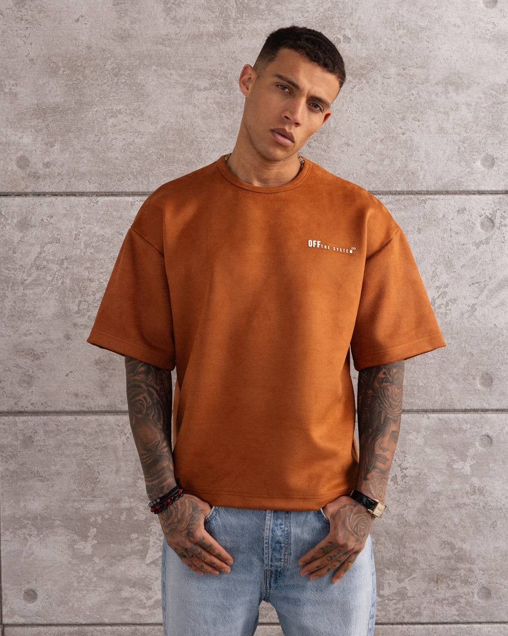 Oversized Suede Texture T-Shirt with Back Number 9