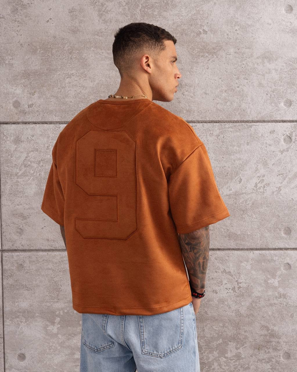 Oversized Suede Texture T-Shirt with Back Number 9