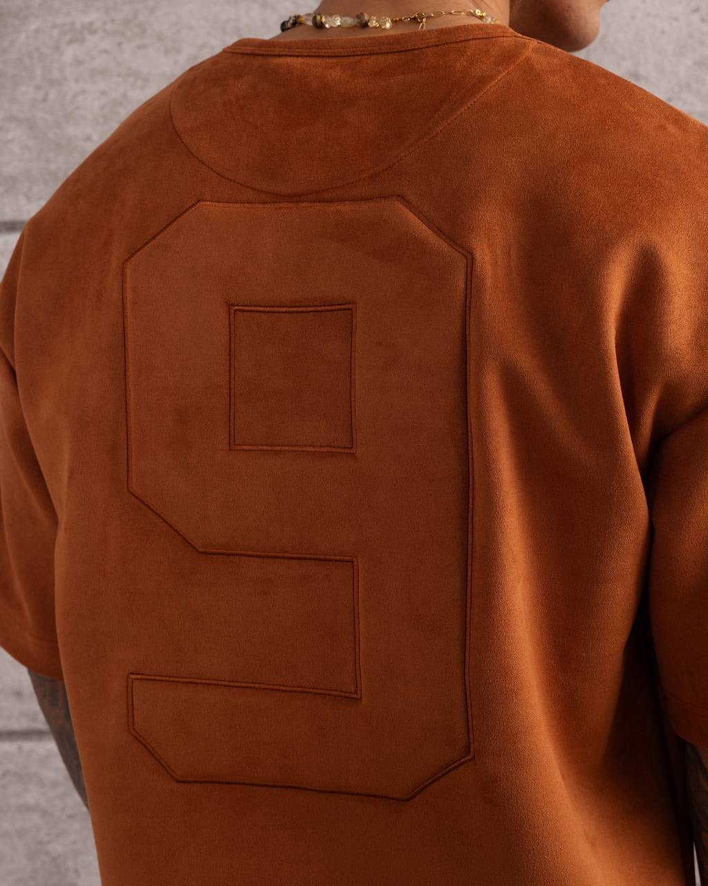 Oversized Suede Texture T-Shirt with Back Number 9