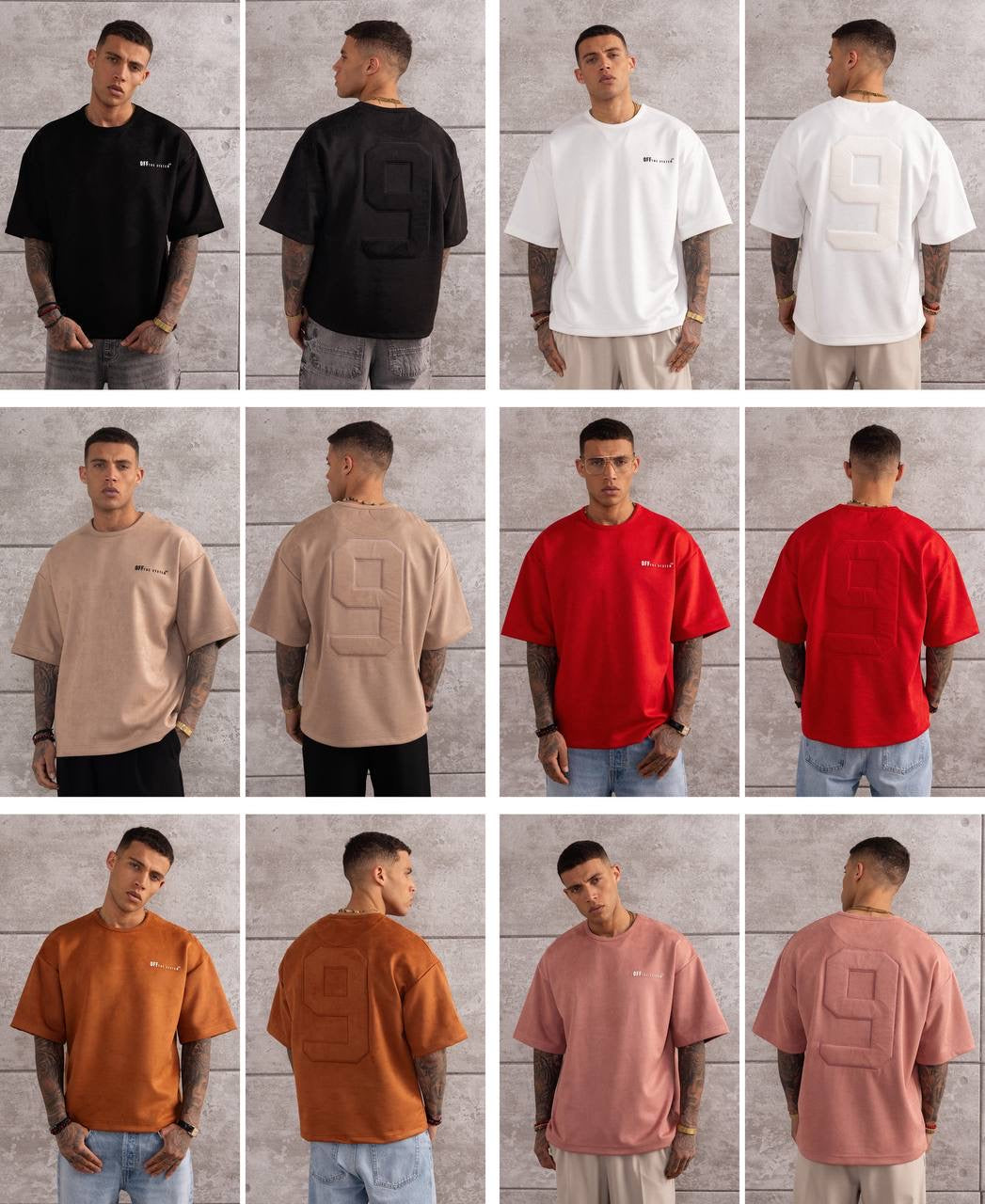 Oversized Suede Texture T-Shirt with Back Number 9