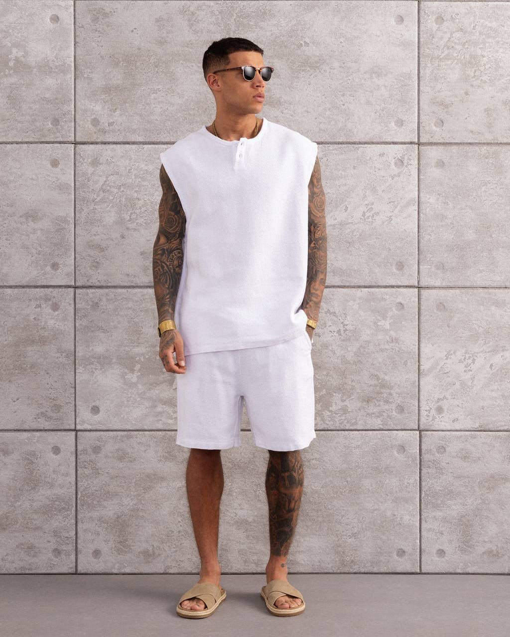 Sleeveless Henley Co-Ord – Men’s Summer Tank