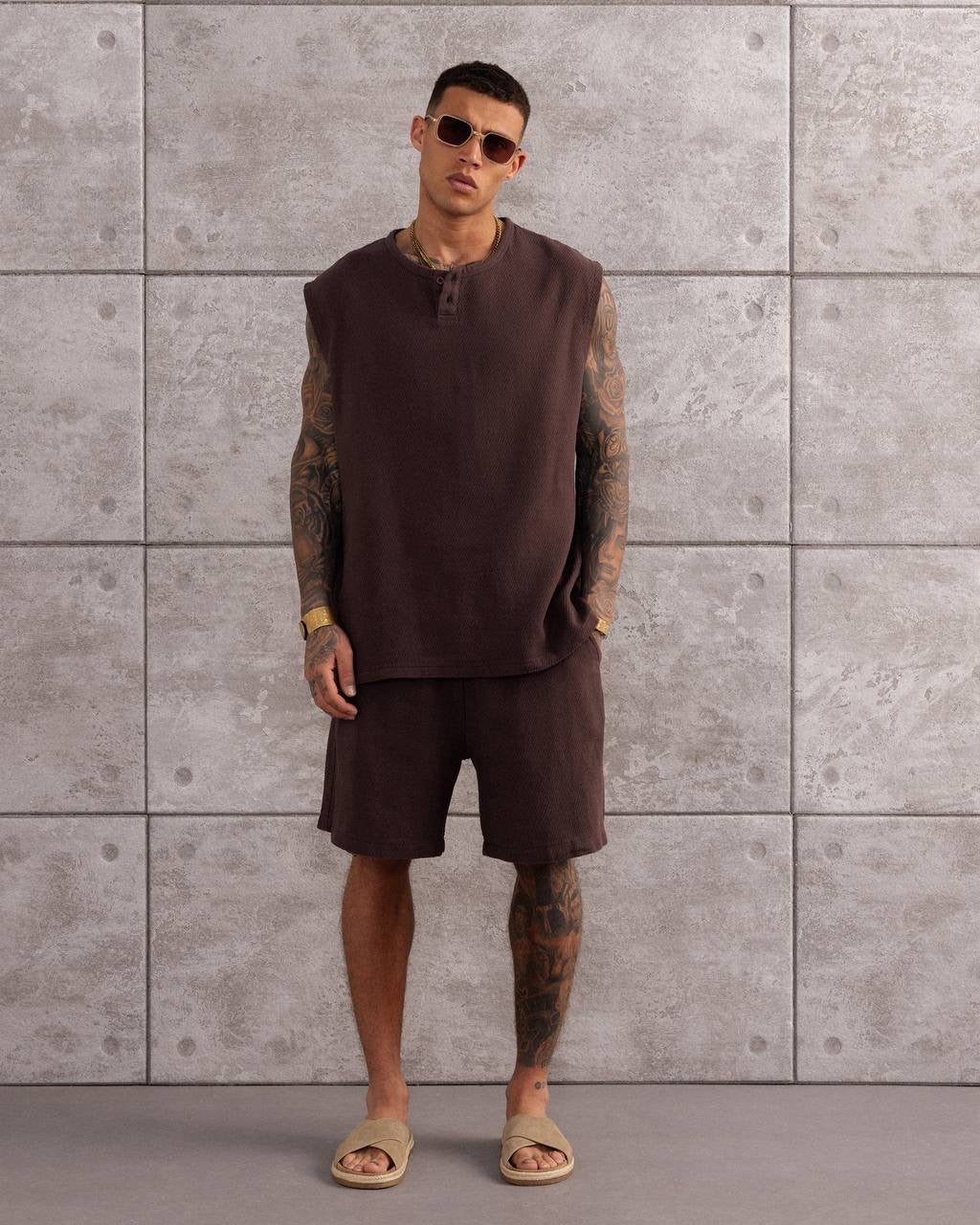 Sleeveless Henley Co-Ord – Men’s Summer Tank