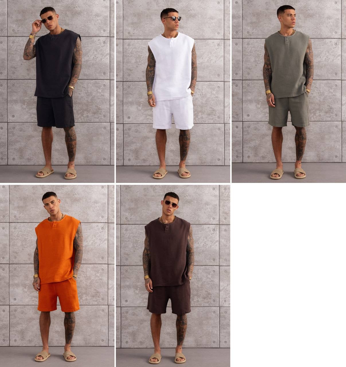 Sleeveless Henley Co-Ord – Men’s Summer Tank