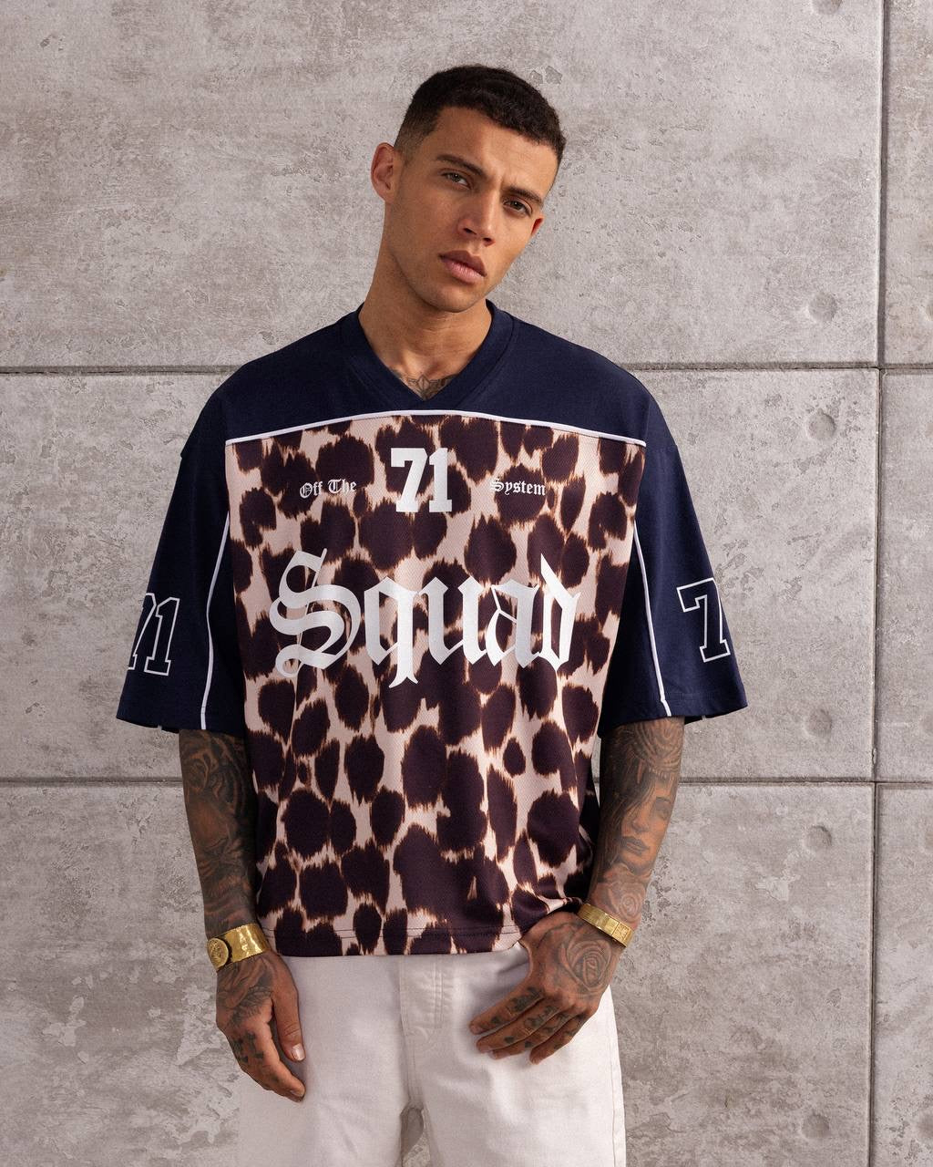 Squad 71 – Men’s Leopard Print Oversized Jersey T-Shirt