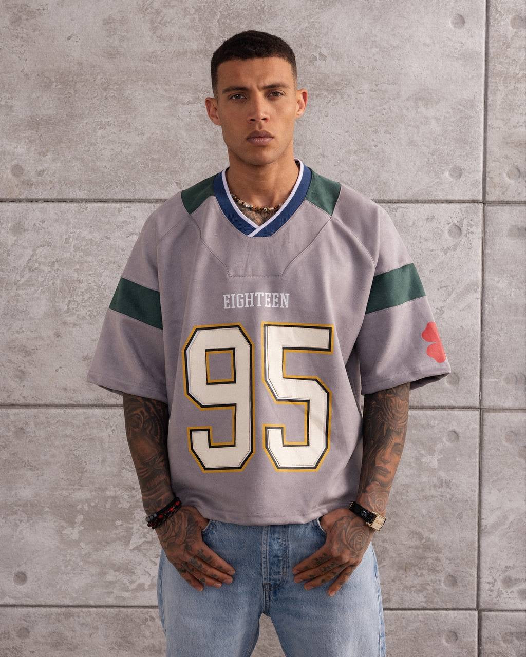 Vintage 95 Patch Football Jersey – Retro Oversized Streetwear T-Shirt