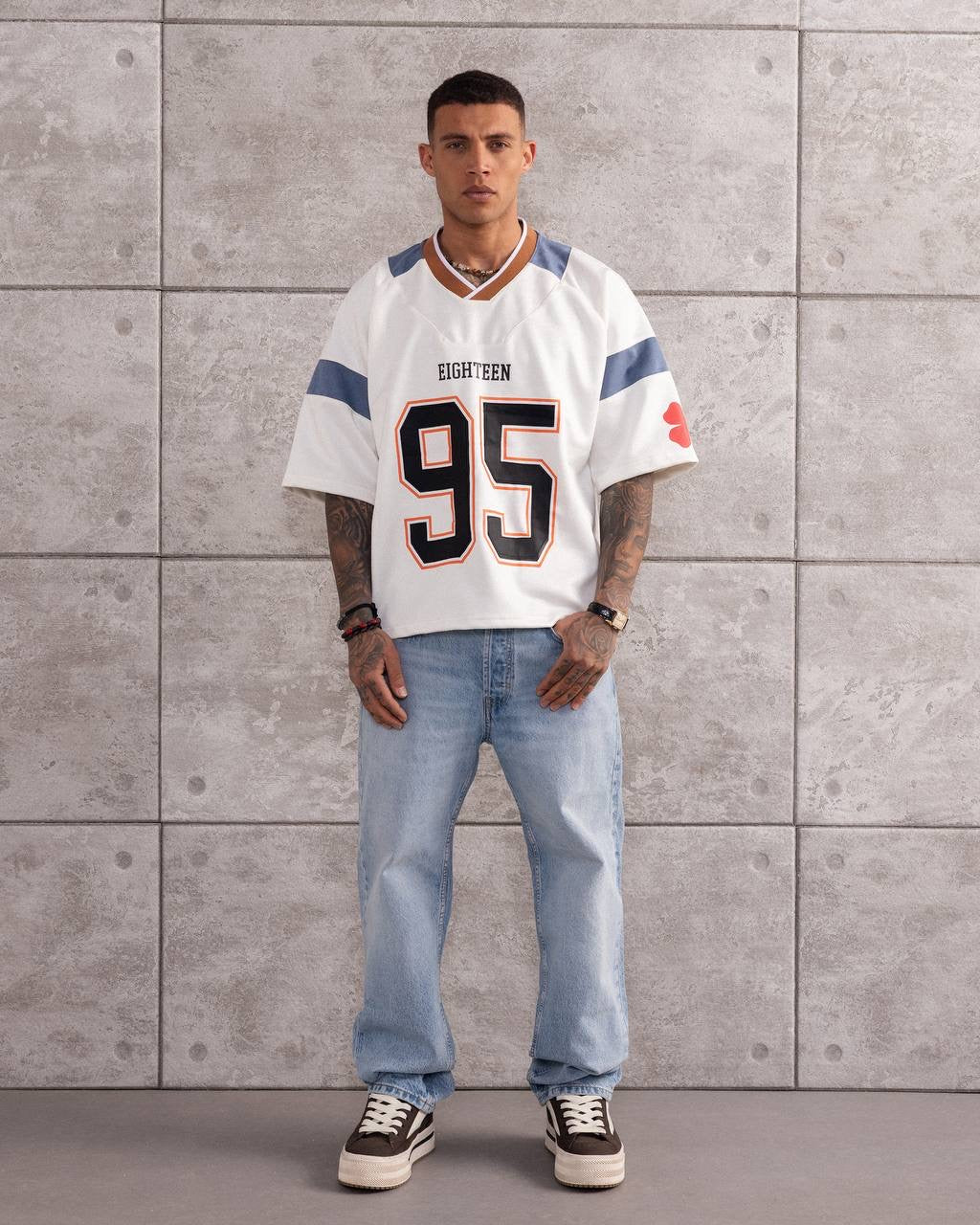 Vintage 95 Patch Football Jersey – Retro Oversized Streetwear T-Shirt