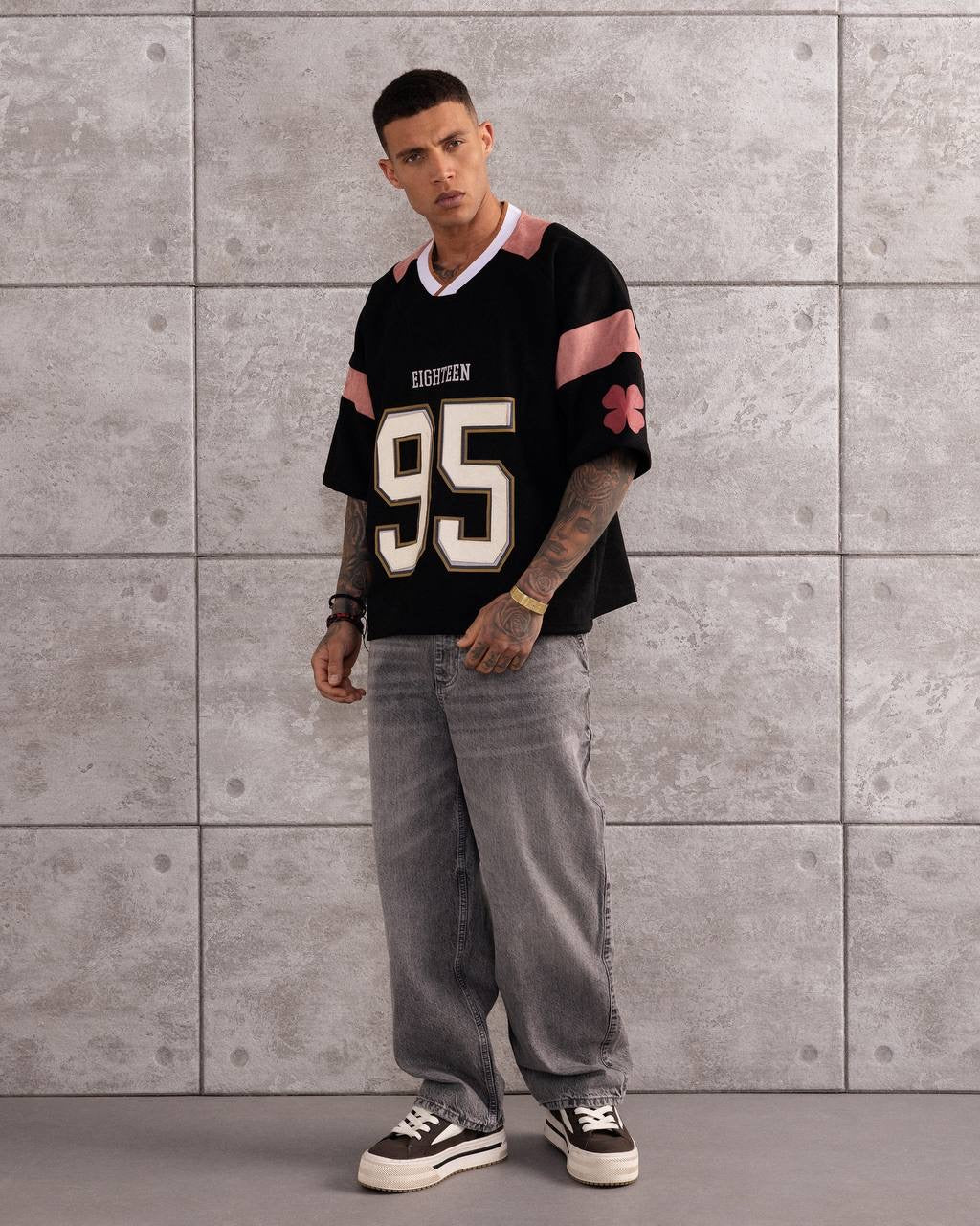 Vintage 95 Patch Football Jersey – Retro Oversized Streetwear T-Shirt