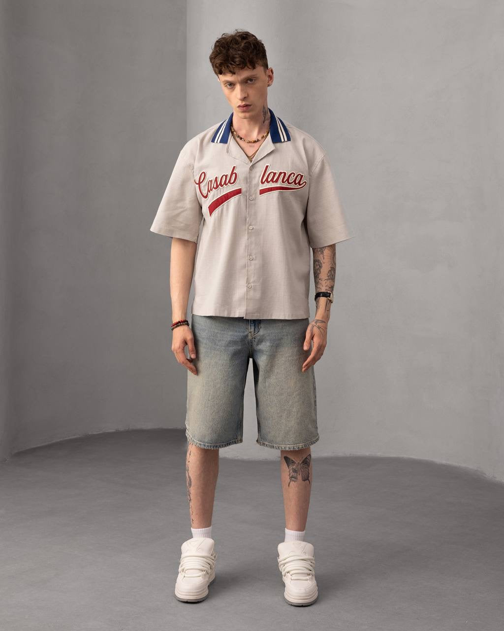 Casablanca Retro Baseball Short Sleeve Button-Up T-Shirt