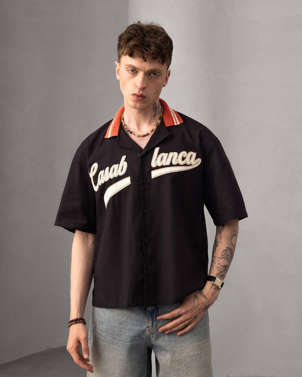 Casablanca Retro Baseball Short Sleeve Button-Up T-Shirt
