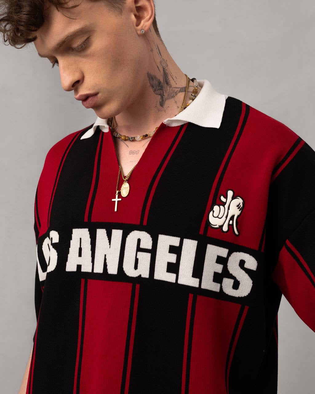 Los Angeles Striped Polo – Retro Streetwear Knit T-Shirt
