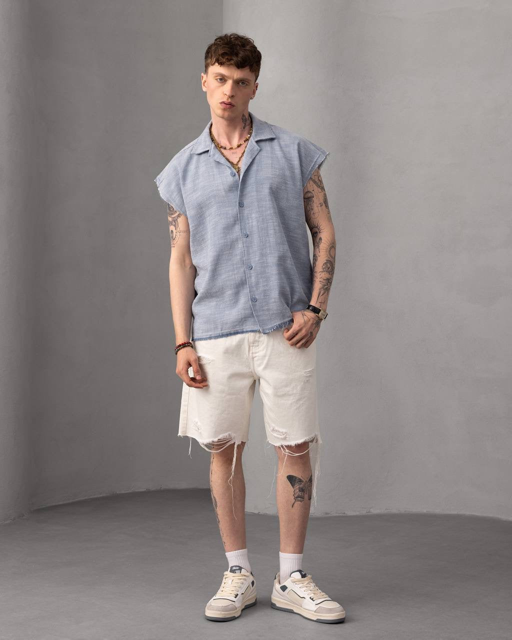 Men’s Sleeveless Casual Button-Up Shirt – Summer Relaxed Fit Top
