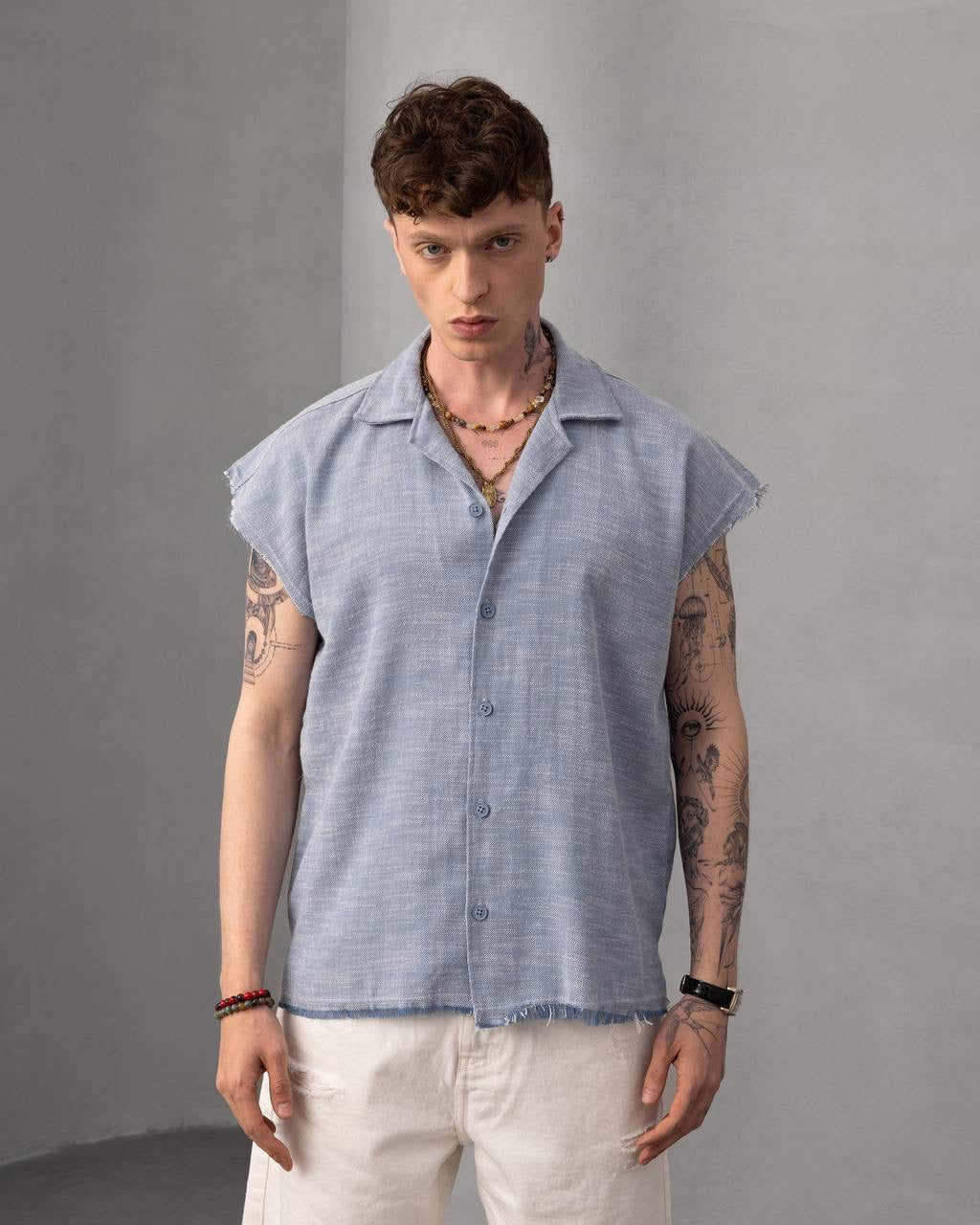 Men’s Sleeveless Casual Button-Up Shirt – Summer Relaxed Fit Top