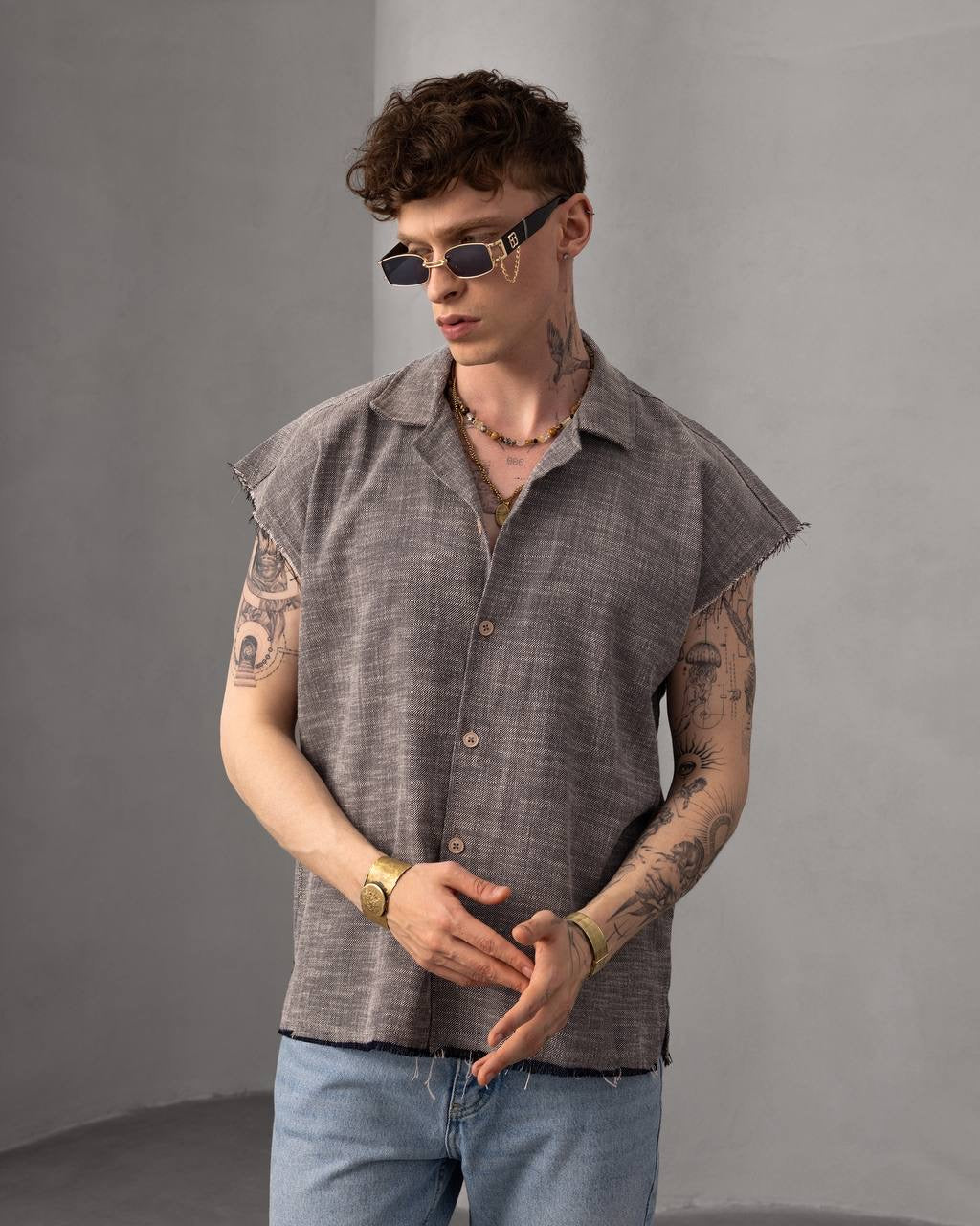 Men’s Sleeveless Casual Button-Up Shirt – Summer Relaxed Fit Top
