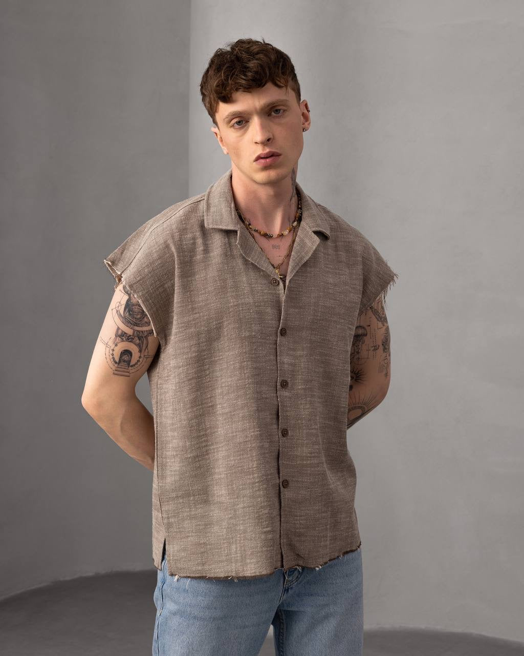 Men’s Sleeveless Casual Button-Up Shirt – Summer Relaxed Fit Top