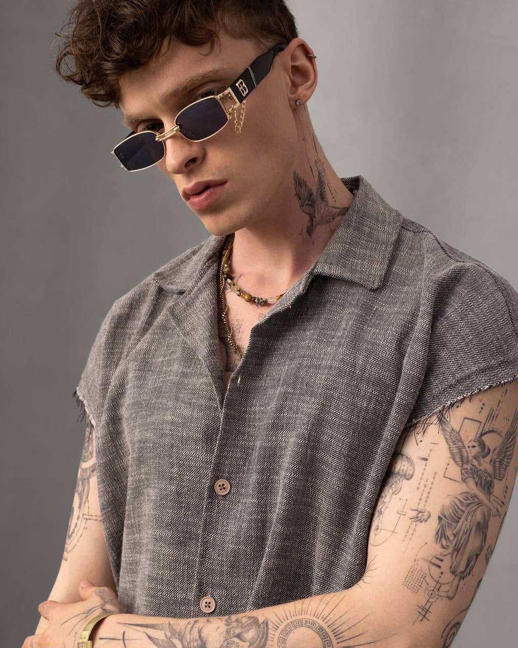 Men’s Sleeveless Casual Button-Up Shirt – Summer Relaxed Fit Top