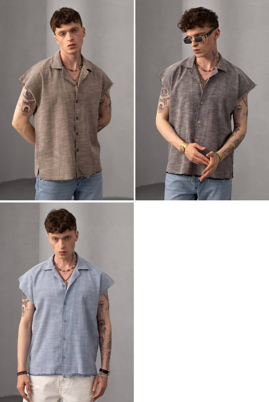 Men’s Sleeveless Casual Button-Up Shirt – Summer Relaxed Fit Top