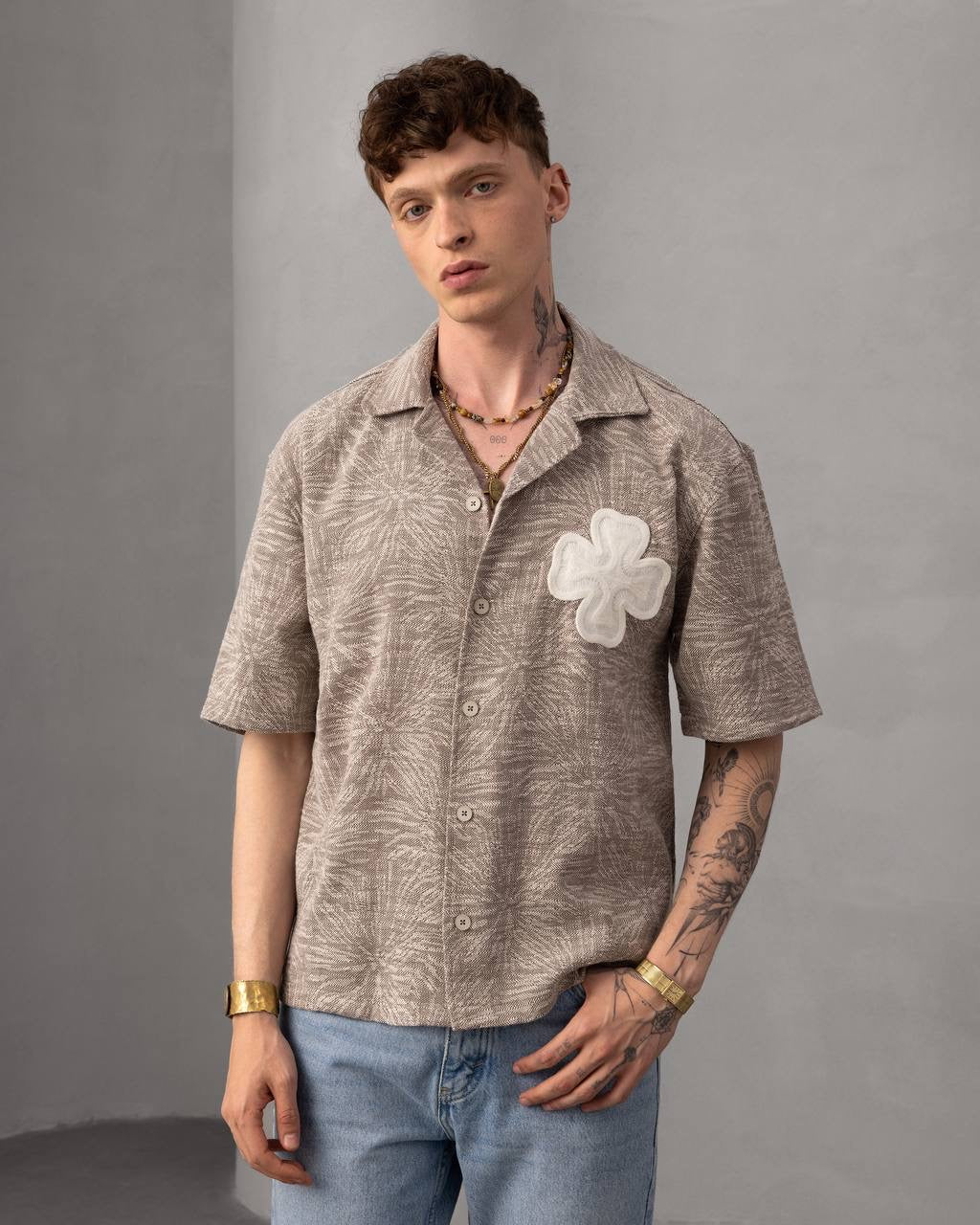 Clover Patch Button-Up Shirt – Men's Casual Summer Top