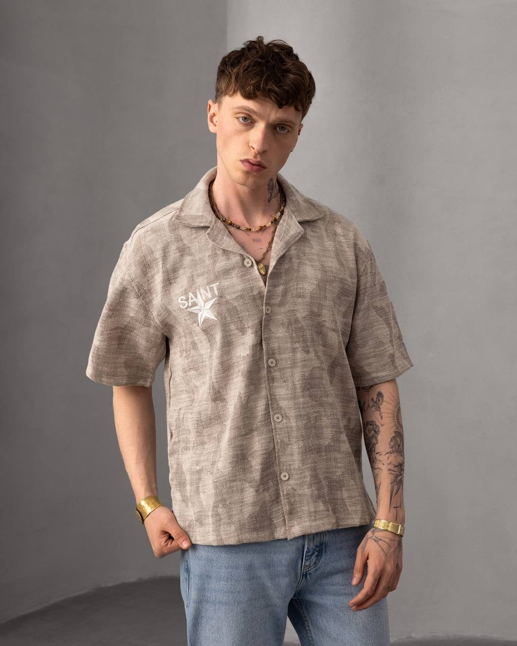 Star Button-Up Shirt – Casual Summer Short Sleeve