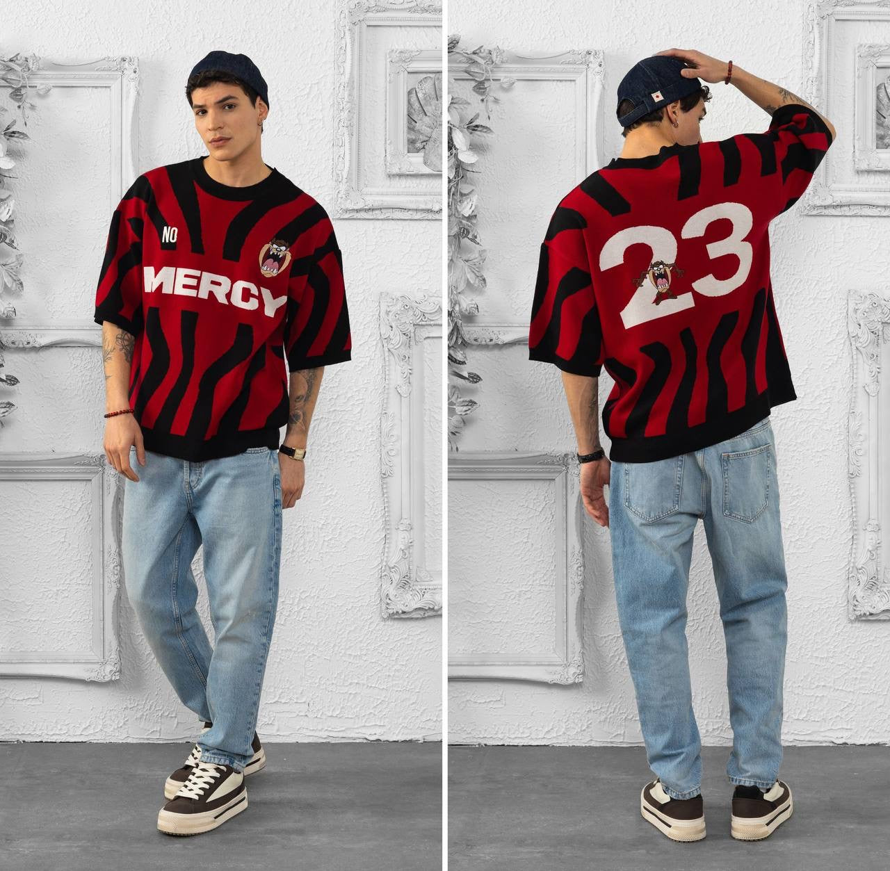 Mercy 23 Oversized Knitted T-Shirt – Streetwear Graphic Top