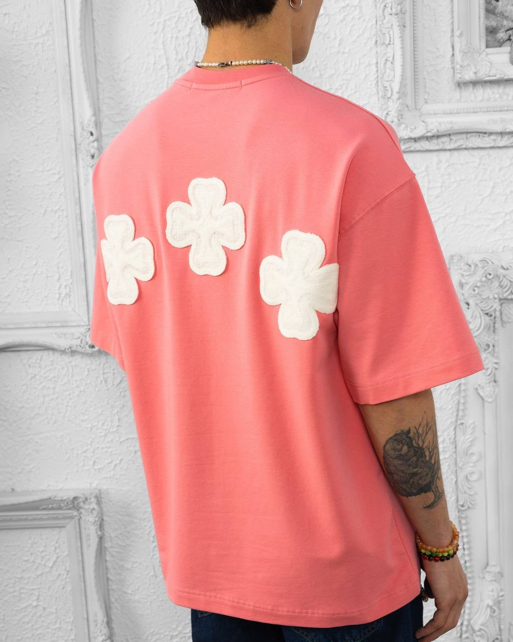 Clover Patch Oversized T-Shirt – Coral Pink Streetwear Statement