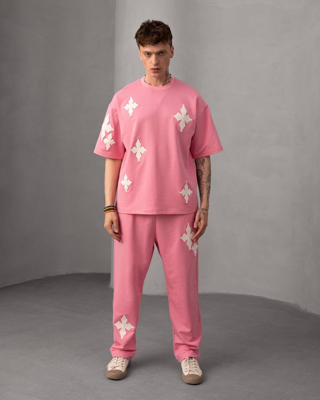 Embroidered Cross Patch Streetwear Set