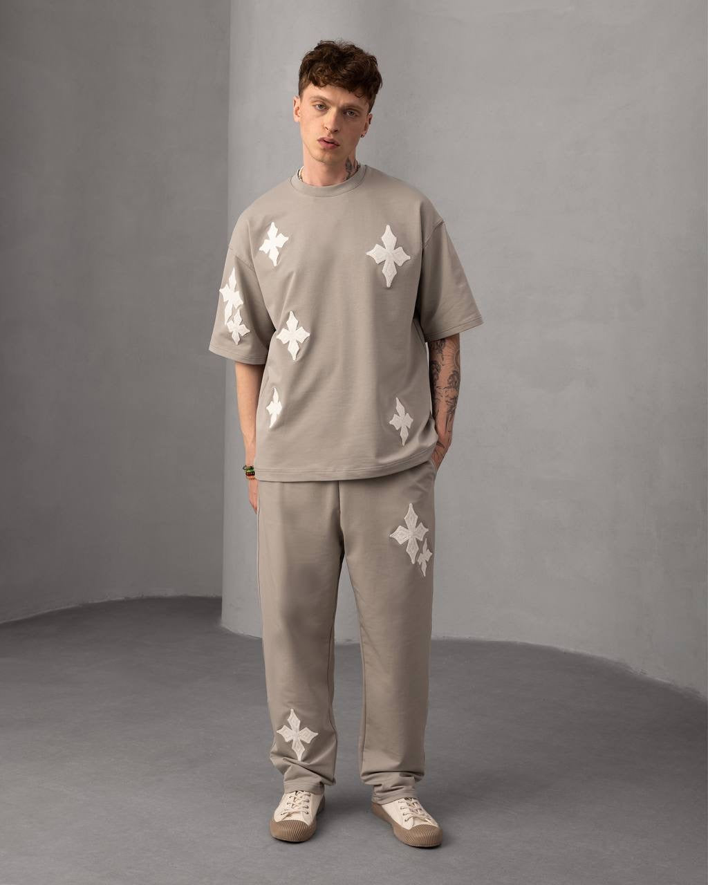 Embroidered Cross Patch Streetwear Set
