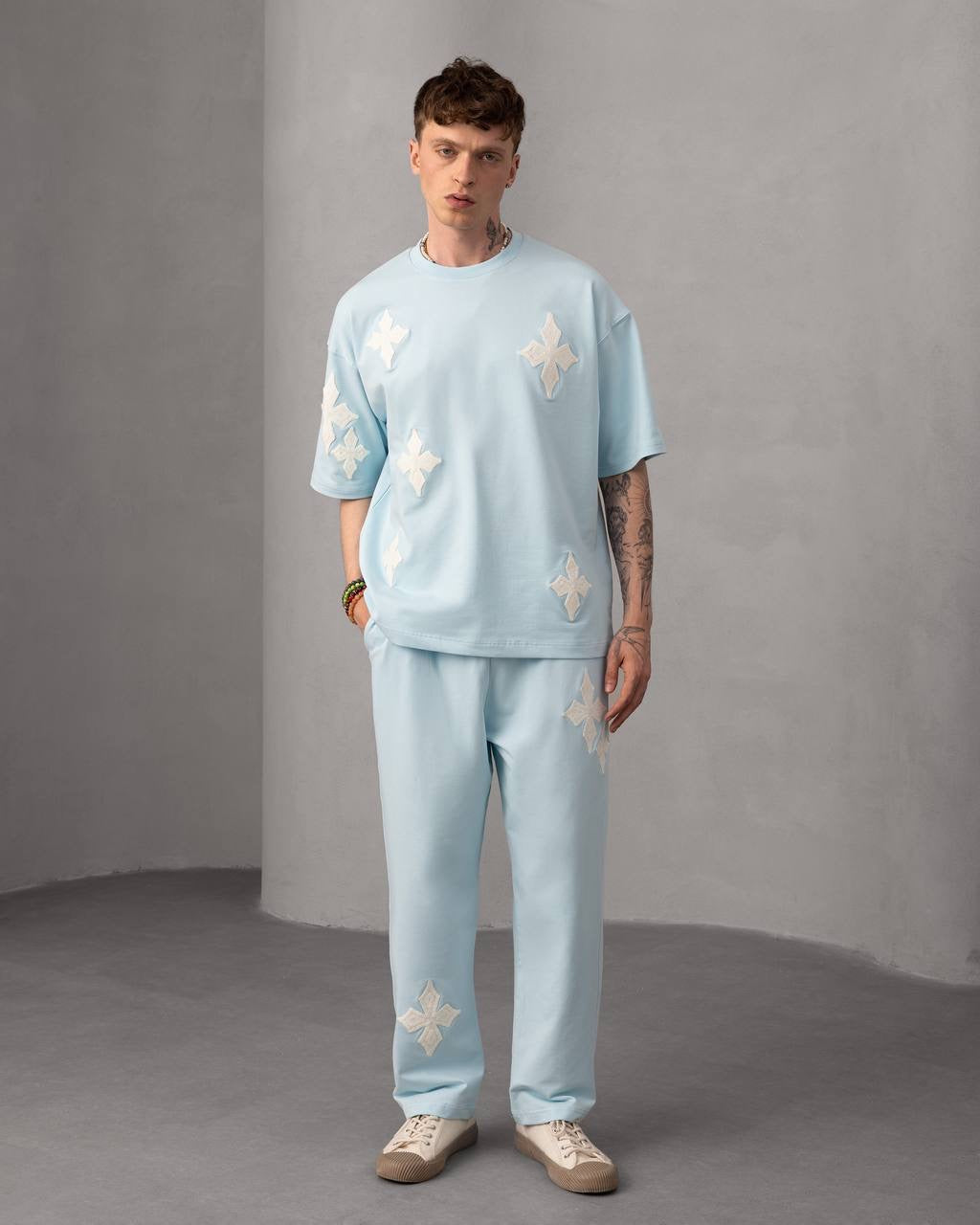 Embroidered Cross Patch Streetwear Set