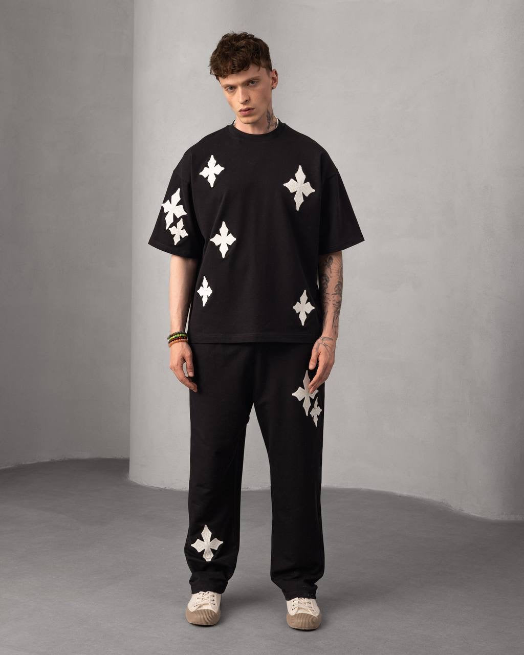 Embroidered Cross Patch Streetwear Set