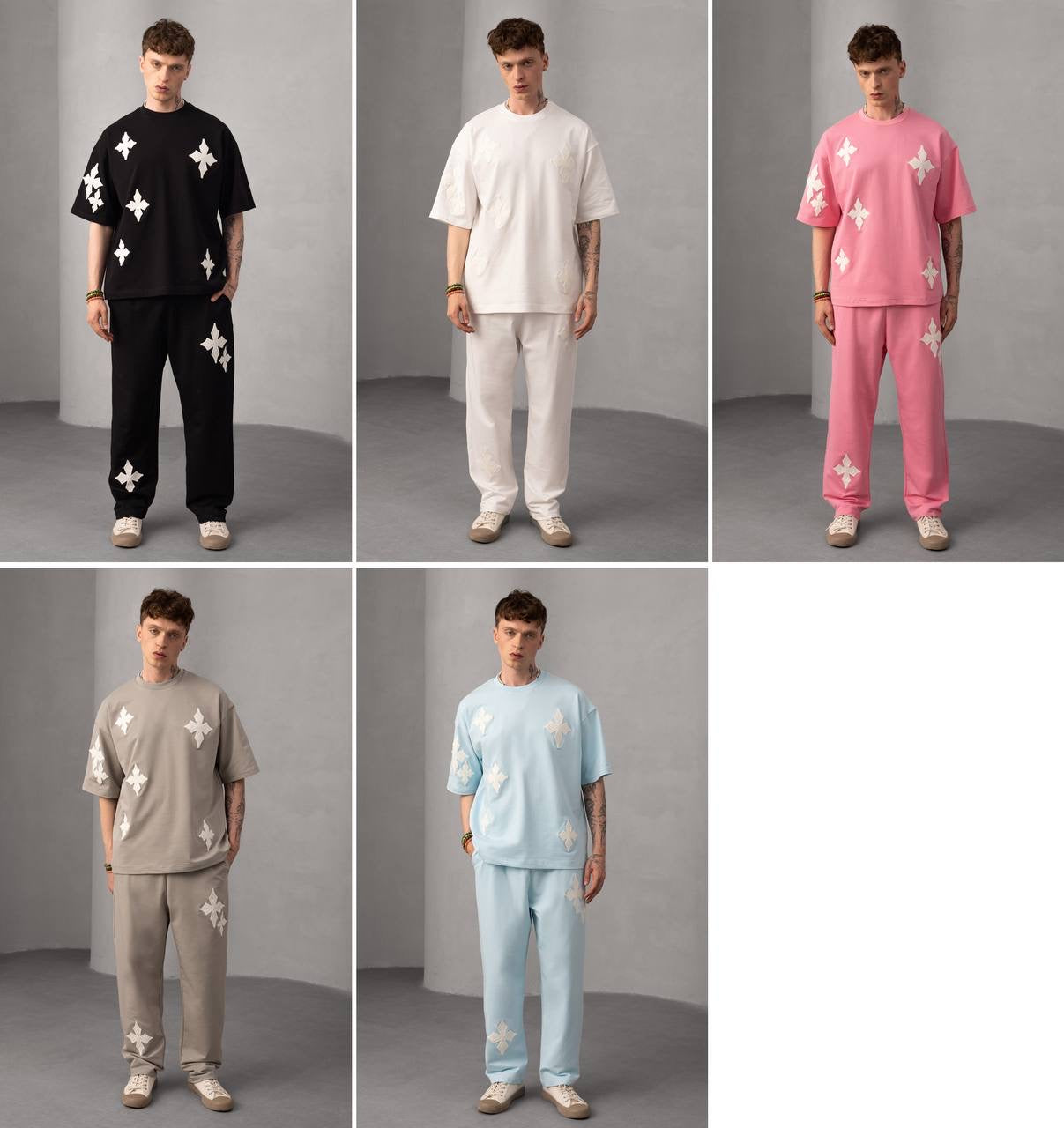 Embroidered Cross Patch Streetwear Set