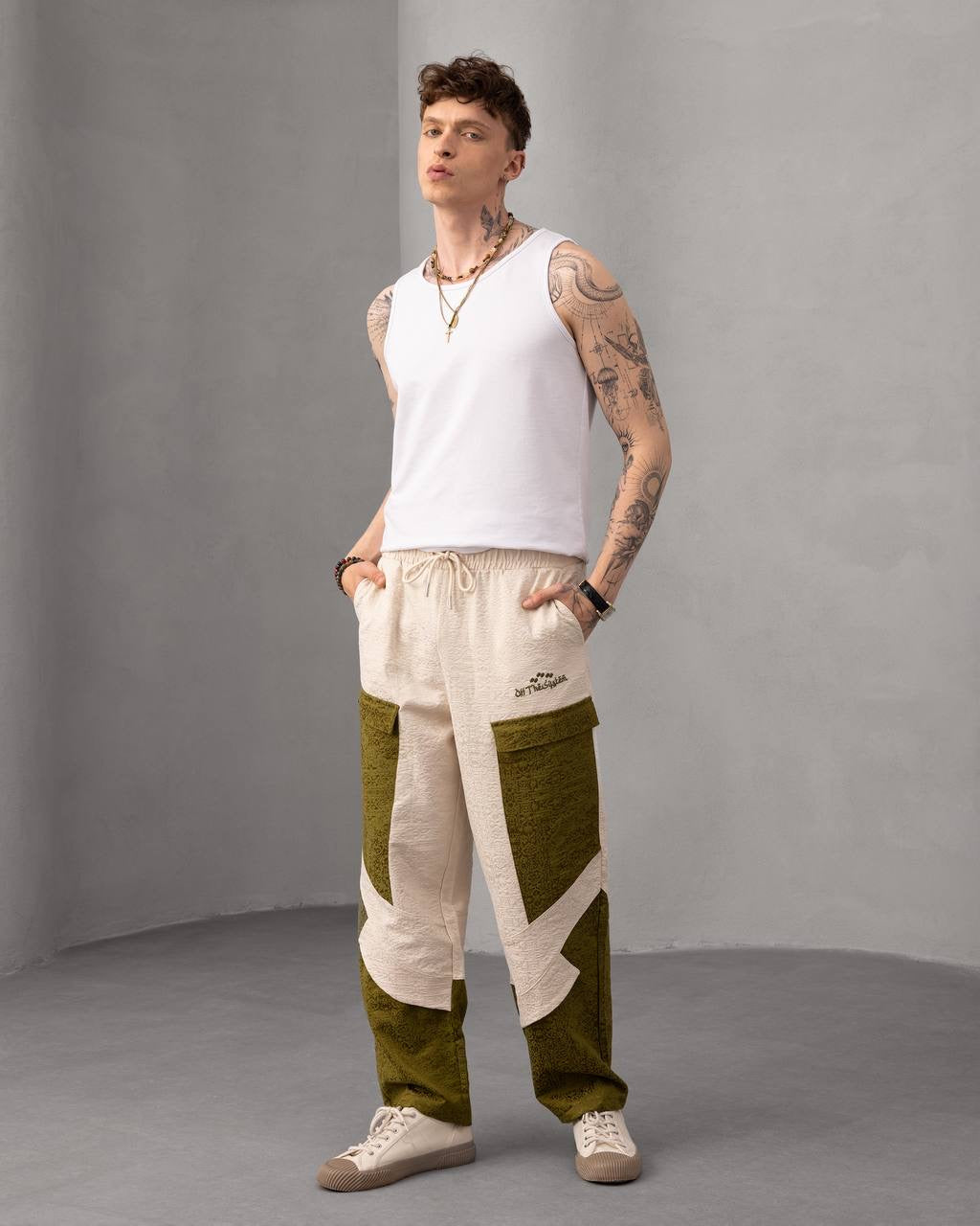 Textured Patchwork Streetwear Jacquard Cargo Pant