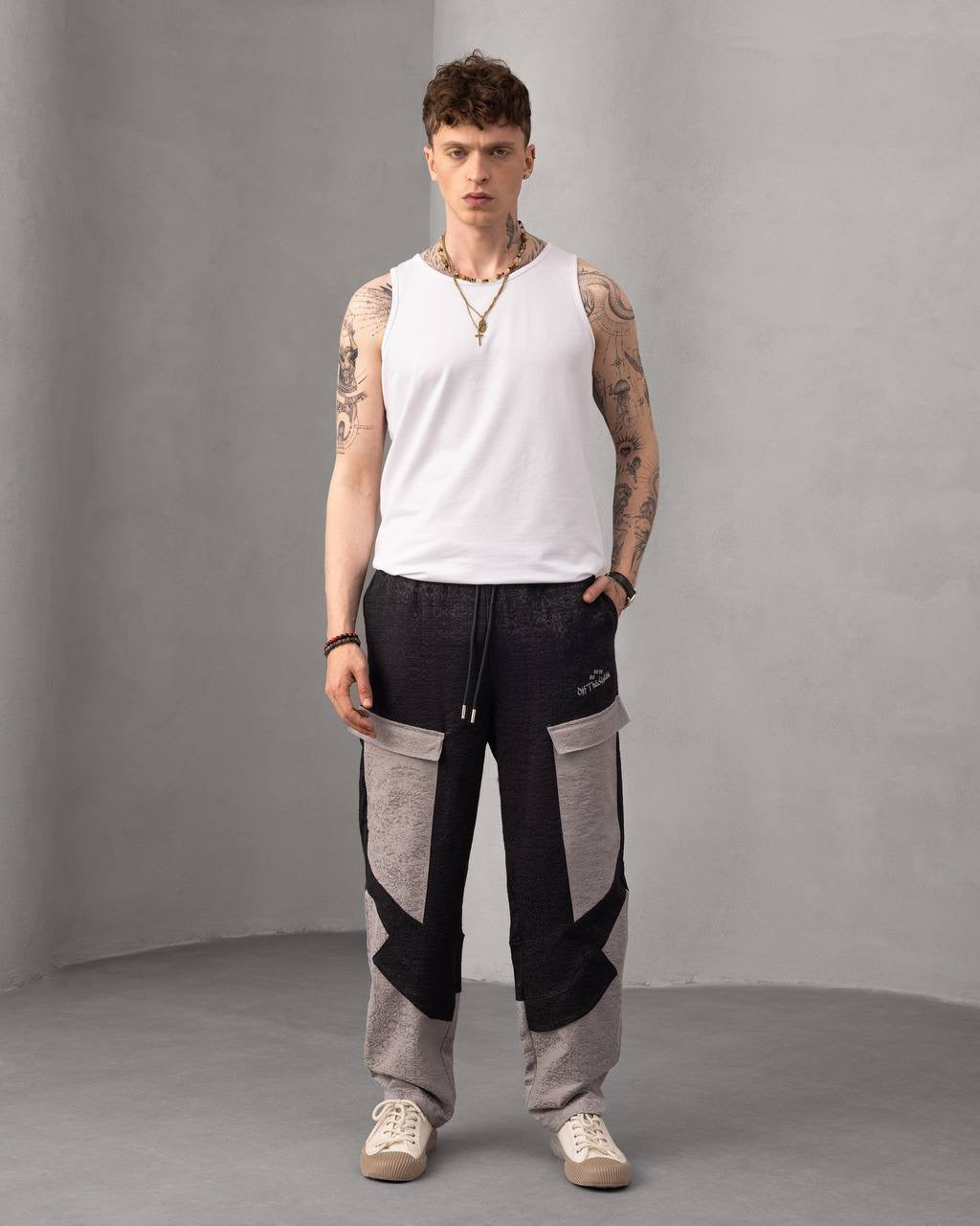 Textured Patchwork Streetwear Jacquard Cargo Pant