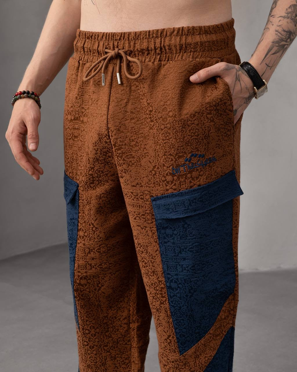 Textured Patchwork Streetwear Jacquard Cargo Pant