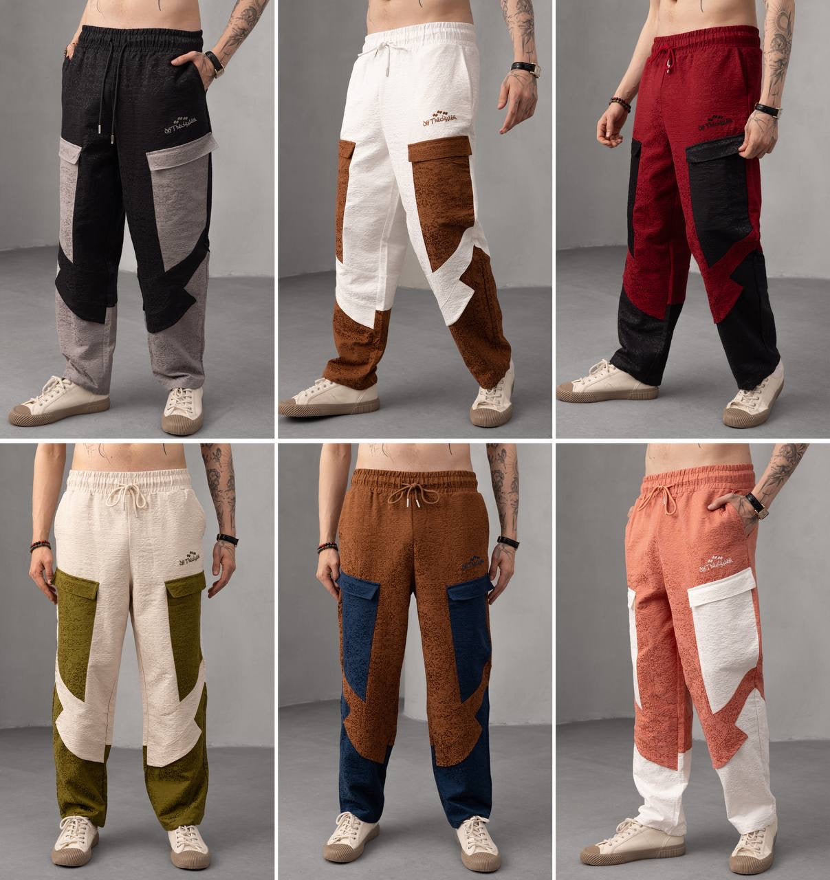 Textured Patchwork Streetwear Jacquard Cargo Pant