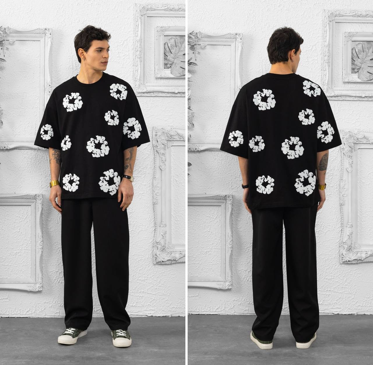Floral Graphic Lounge Set - Oversized T-shirt & Jogger Pants Set