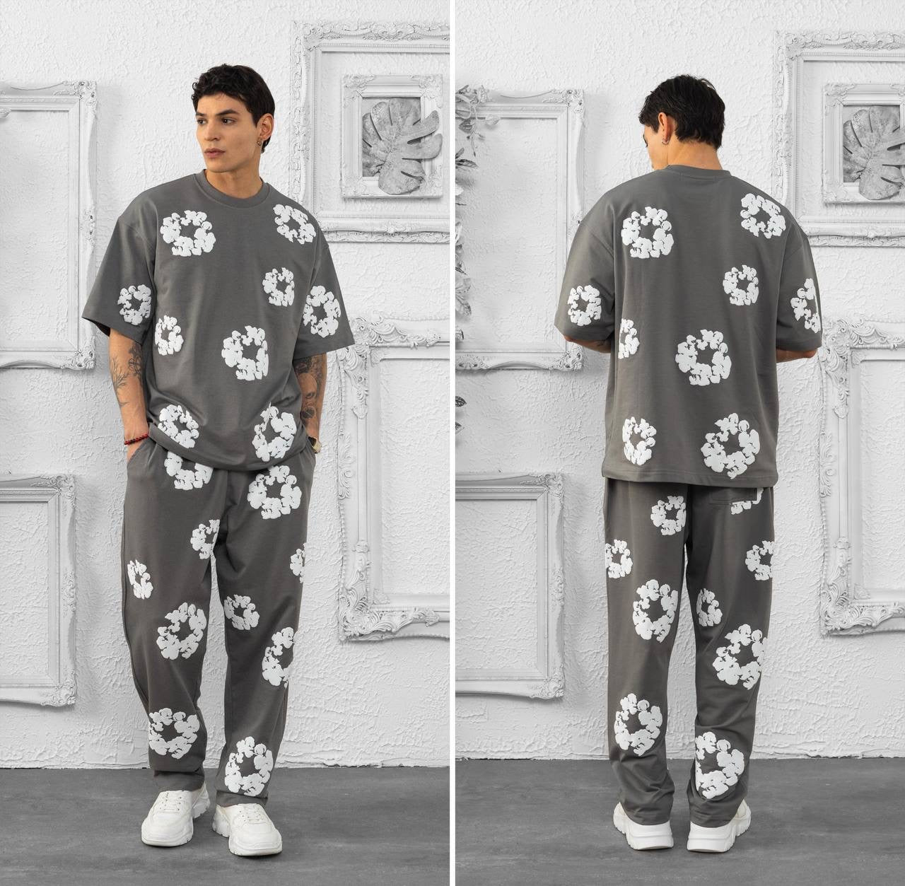 Floral Graphic Lounge Set - Oversized T-shirt & Jogger Pants Set