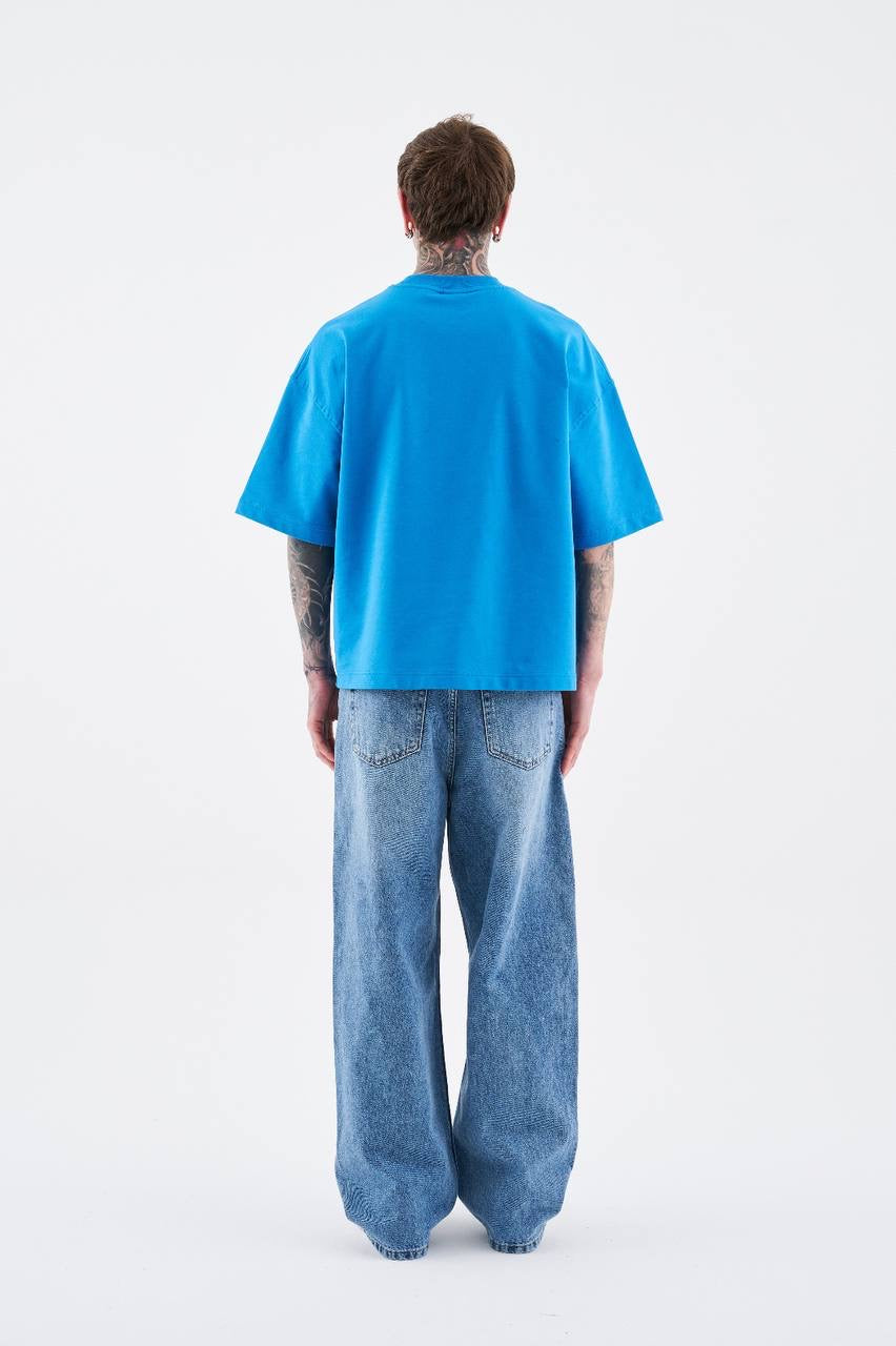 Men's Boxy Fit Short Sleeve T-Shirt in Soft Blue Cotton