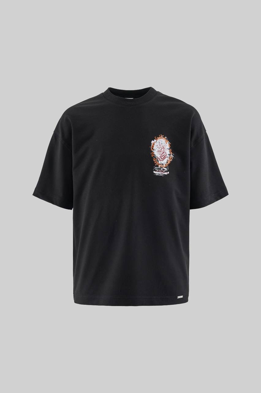 Men’s Oversized Short Sleeve T-Shirt with Floral Print and Embroidery in Soft Cotton