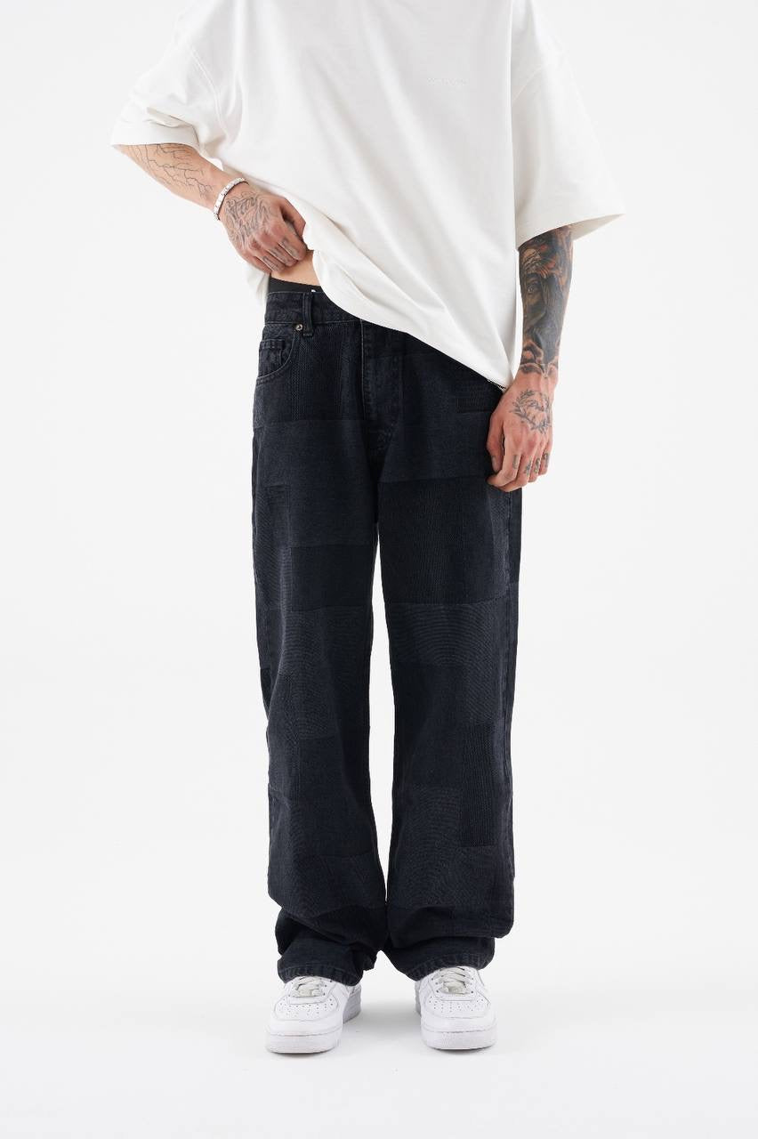 Men’s Oversized Fragmented Patterned Jeans in Anthracite