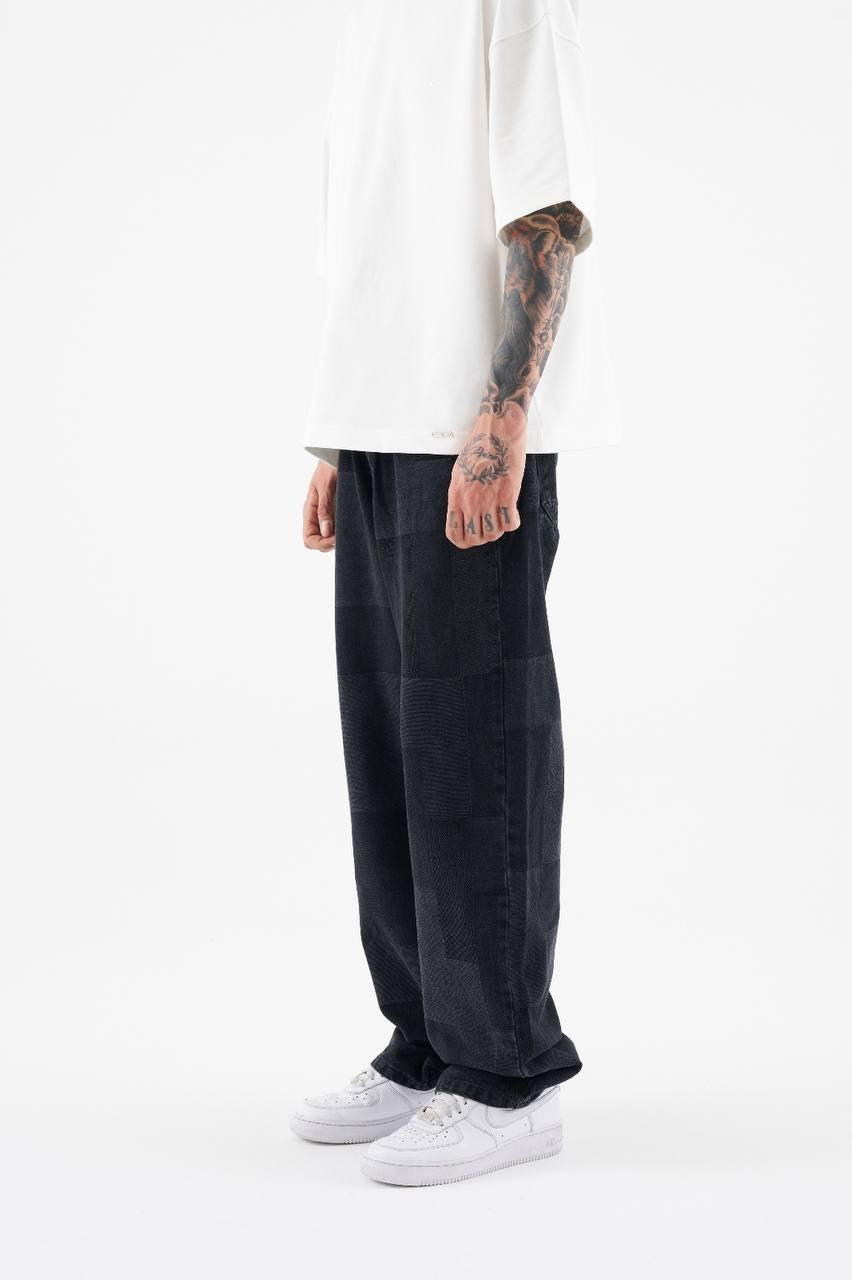 Men’s Oversized Fragmented Patterned Jeans in Anthracite