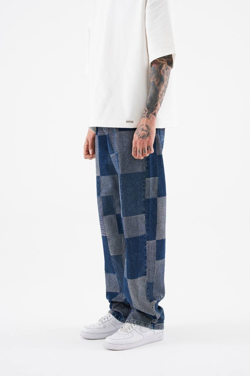 Men's Plus Relaxed Fit Patchwork Jeans in Rigid Denim