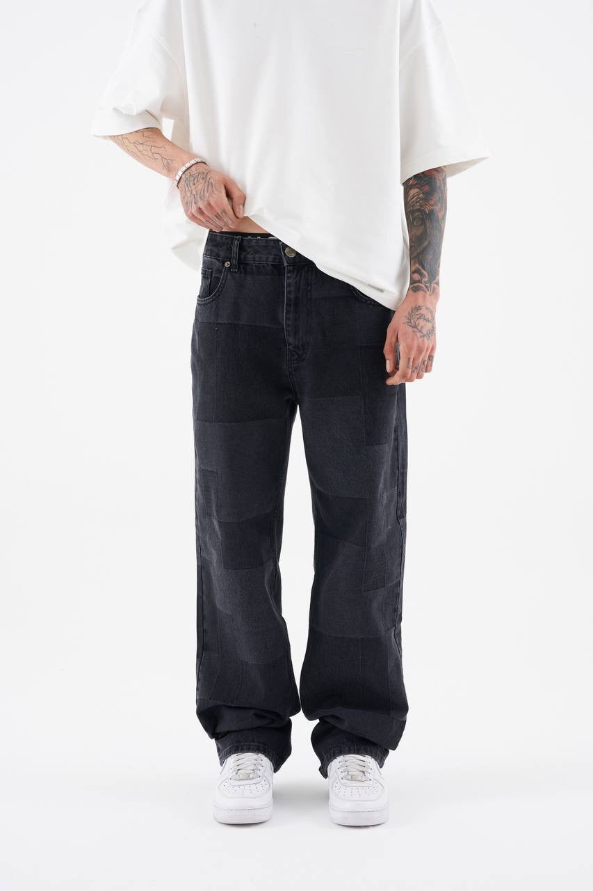 Men’s Oversized Fragmented Pattern Jean in Anthracite Denim
