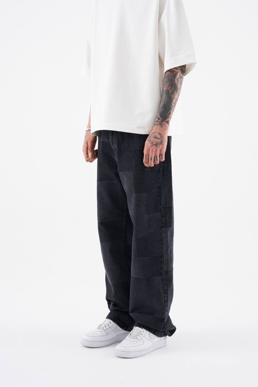 Men’s Oversized Fragmented Pattern Jean in Anthracite Denim
