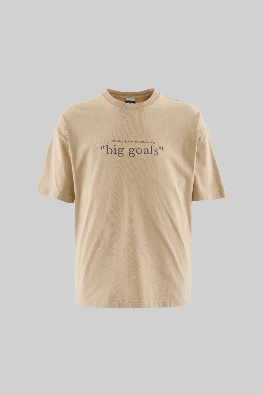 Men’s Boxy Fit Slogan Print Washed T-Shirt in Dark Beige Cotton