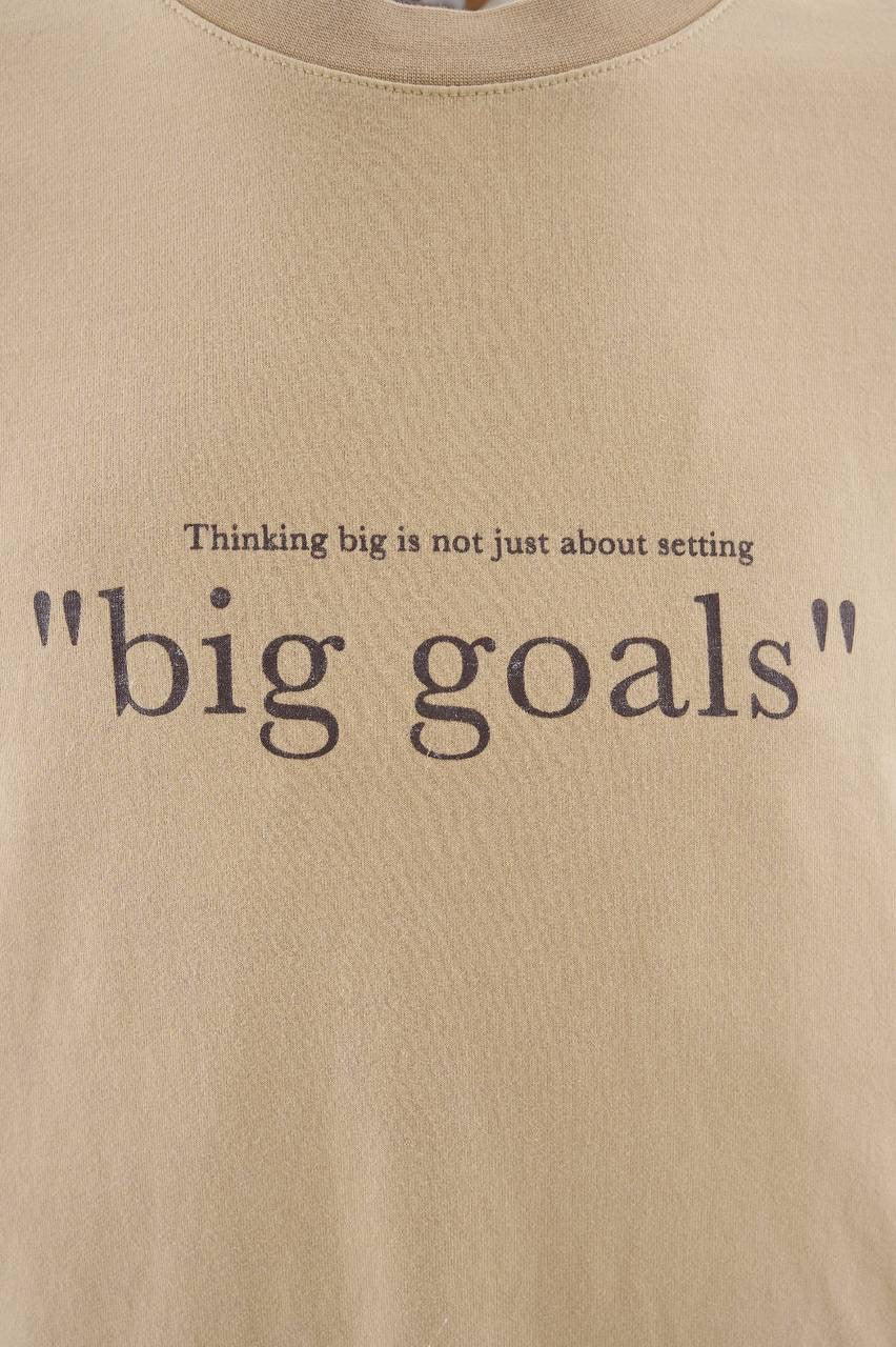 Men’s Boxy Fit Slogan Print Washed T-Shirt in Dark Beige Cotton