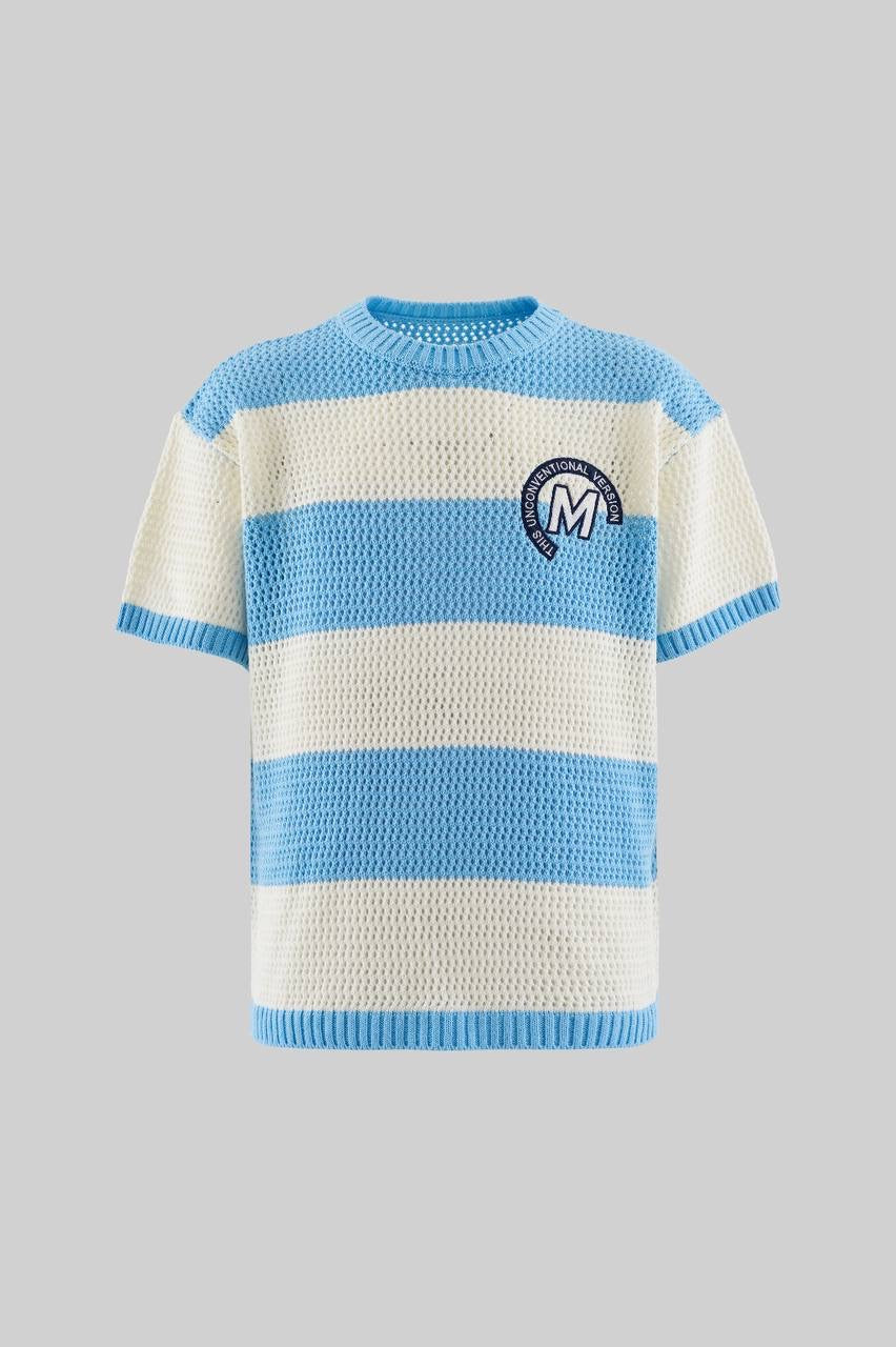 Men’s College Style Knit Short Sleeve Tee in Baby Blue