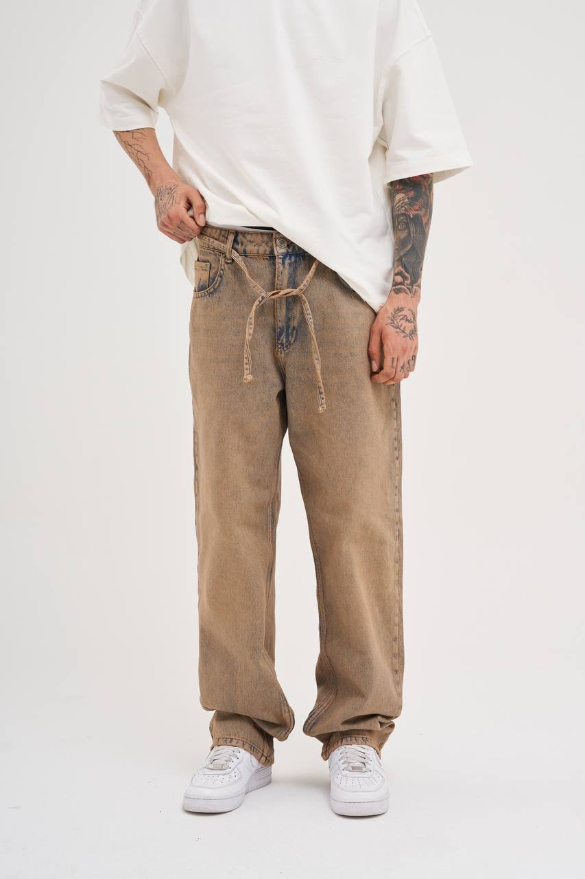 Men's Baggy Fit Cargo Jeans in Washed Denim