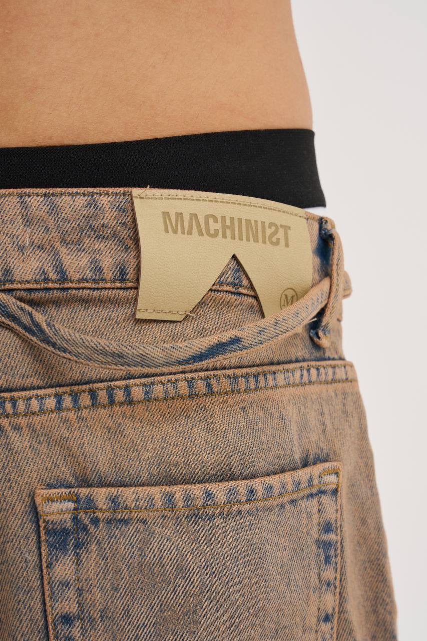 Men's Baggy Fit Cargo Jeans in Washed Denim