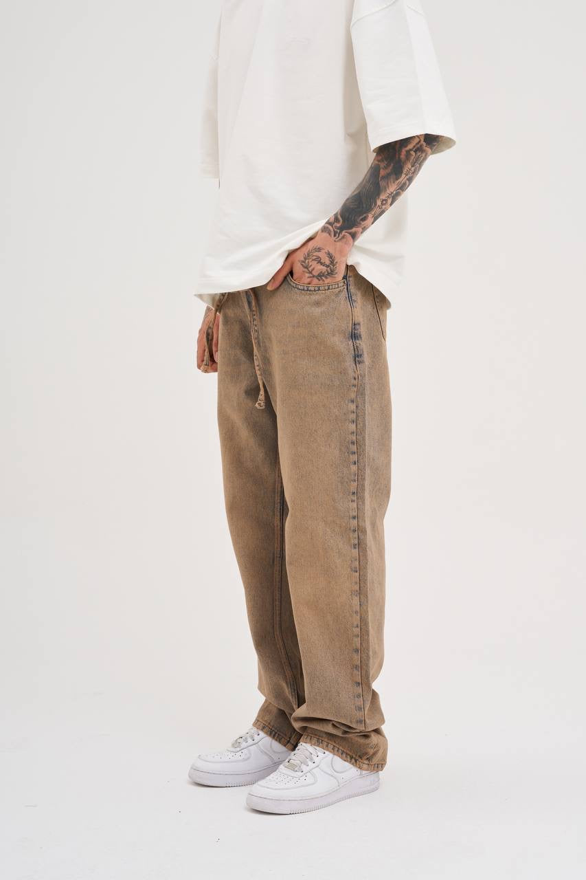 Men's Baggy Fit Cargo Jeans in Washed Denim